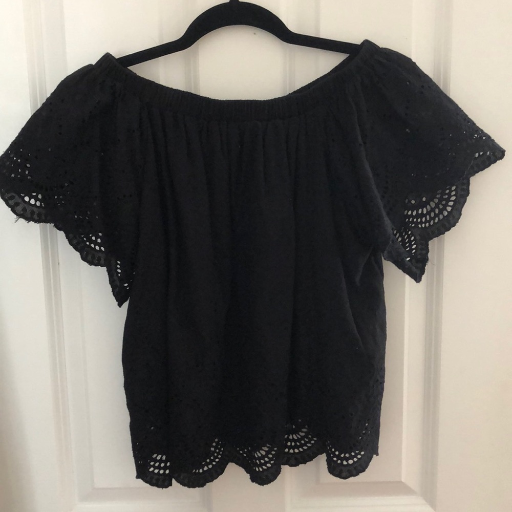 Off the shoulder black eyelet top